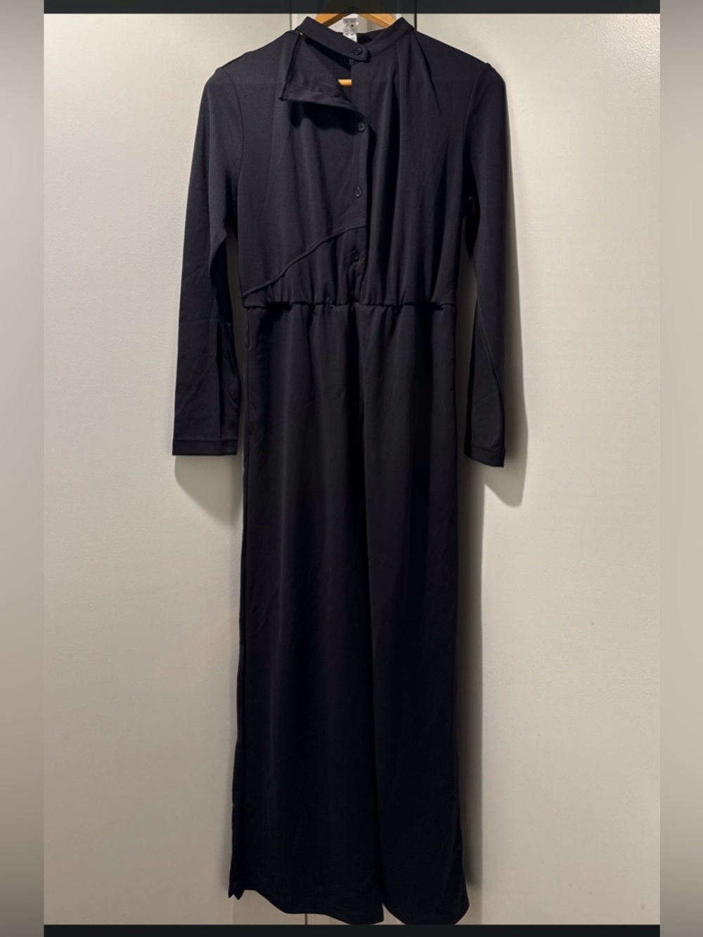 HALARA Black Long Sleeve jumpsuit wide leg with Elastic Waist
